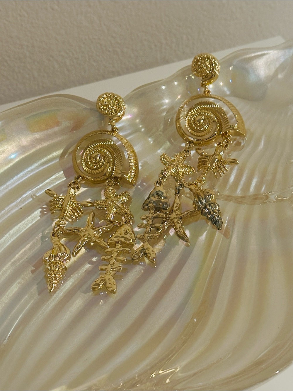 Fashion Jewelry Gold Seashell & Ocean Charm Dangle Earrings